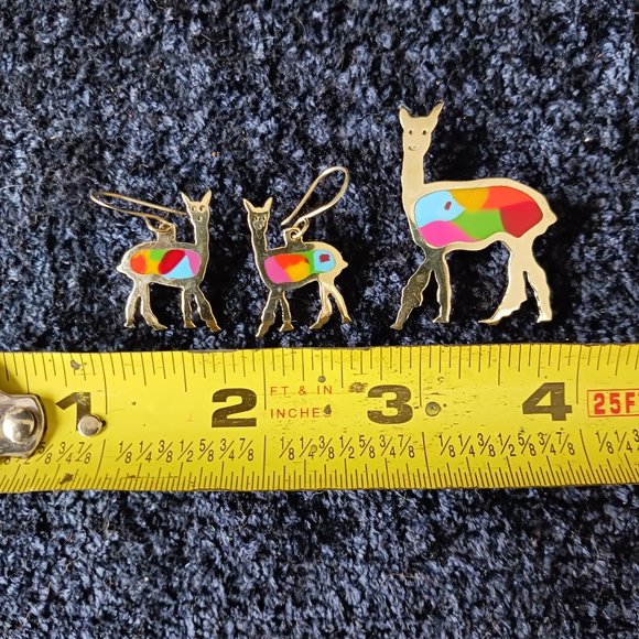 Handcrafted Sterling Silver & Glass Alpaca Brooch and Earrings Set by Krystyna's - Picture 5 of 7